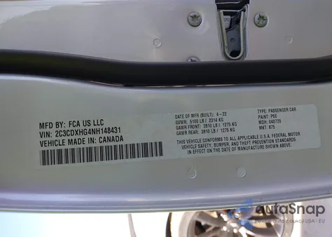 2022 Dodge Charger Gt Rwd из США, поврежденный, VIN 2C3CDXHG4NH148431